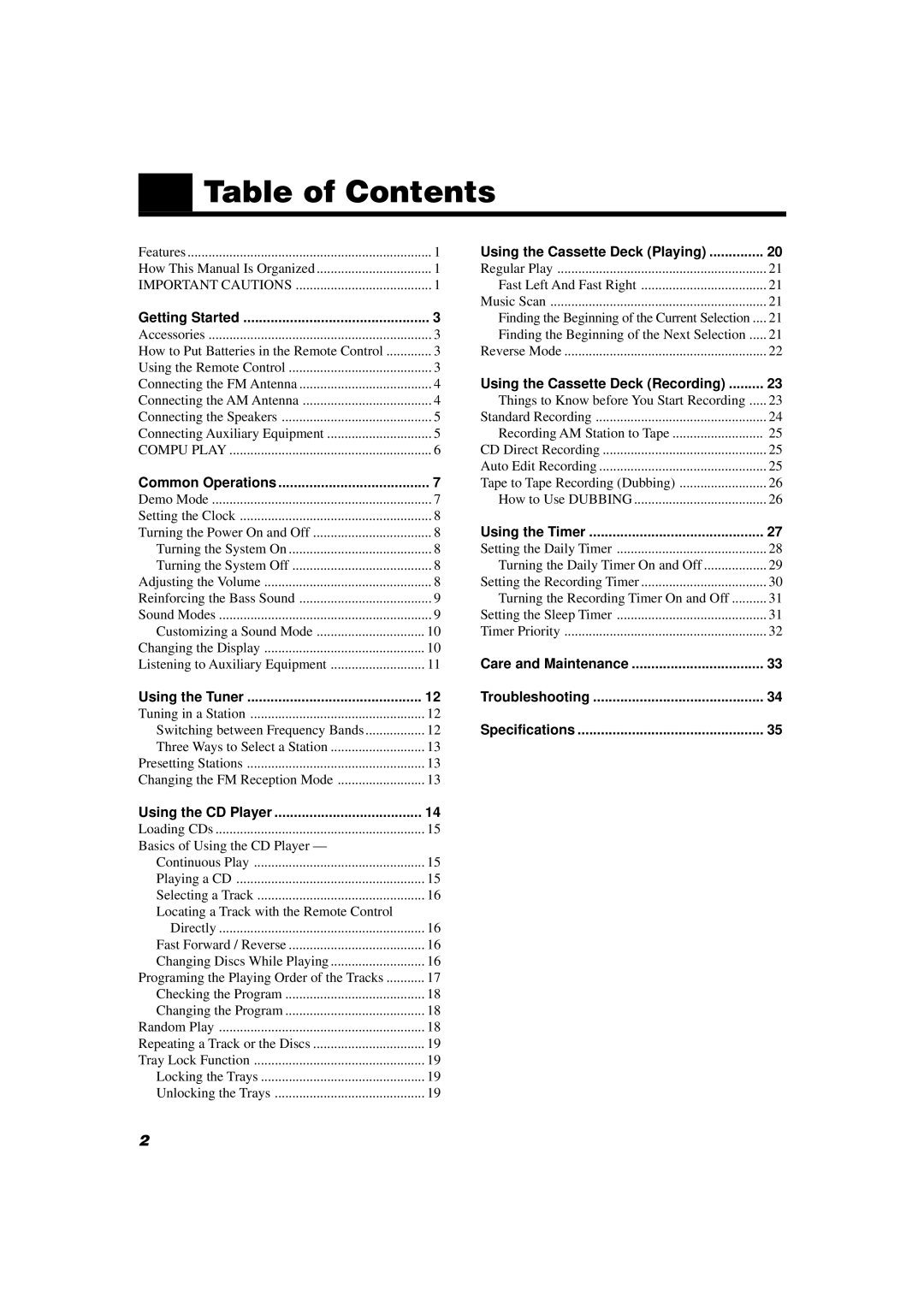 JVC MX-D402T manual Table of Contents 