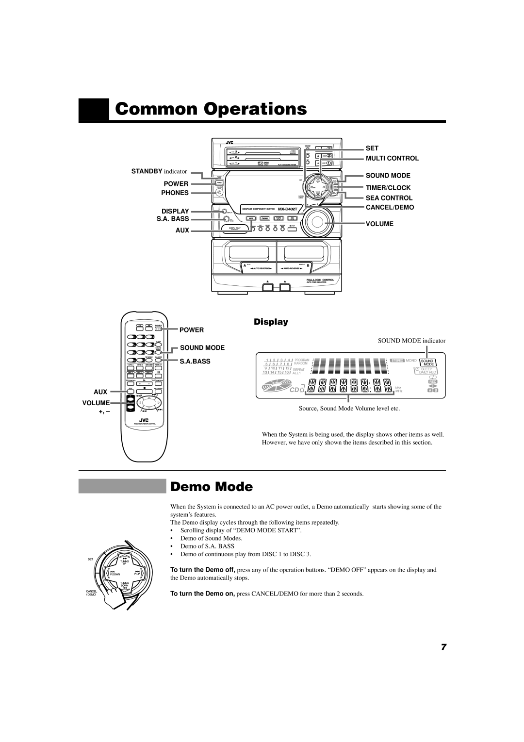 JVC MX-D402T manual Common Operations, Demo Mode, Display 