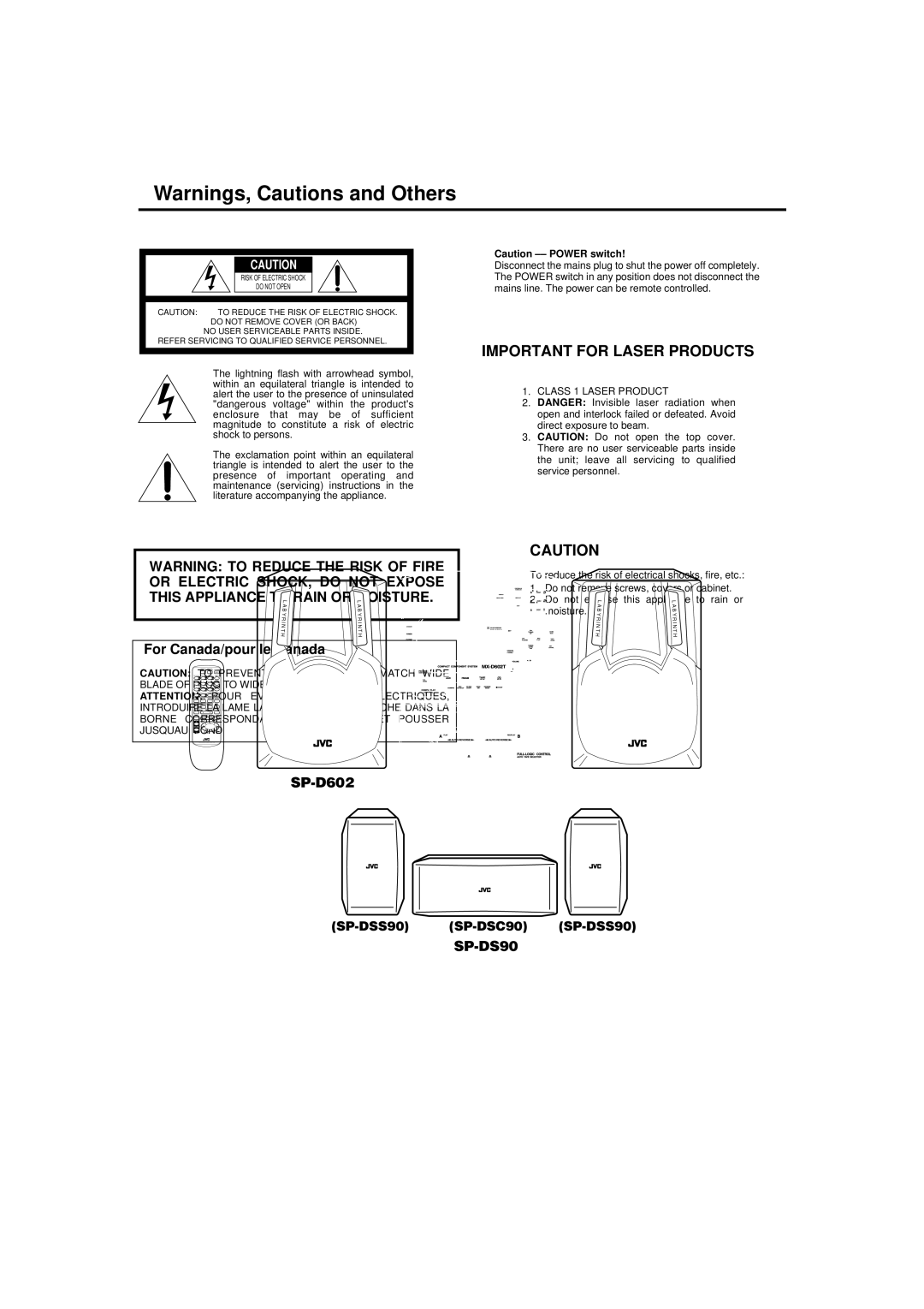 JVC MX-D602T manual Important for Laser Products 