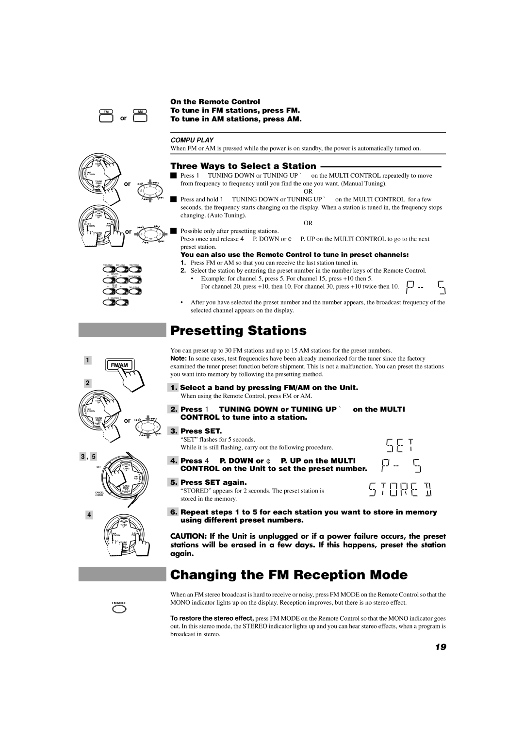 JVC MX-D602T manual Presetting Stations, Changing the FM Reception Mode, Three Ways to Select a Station 