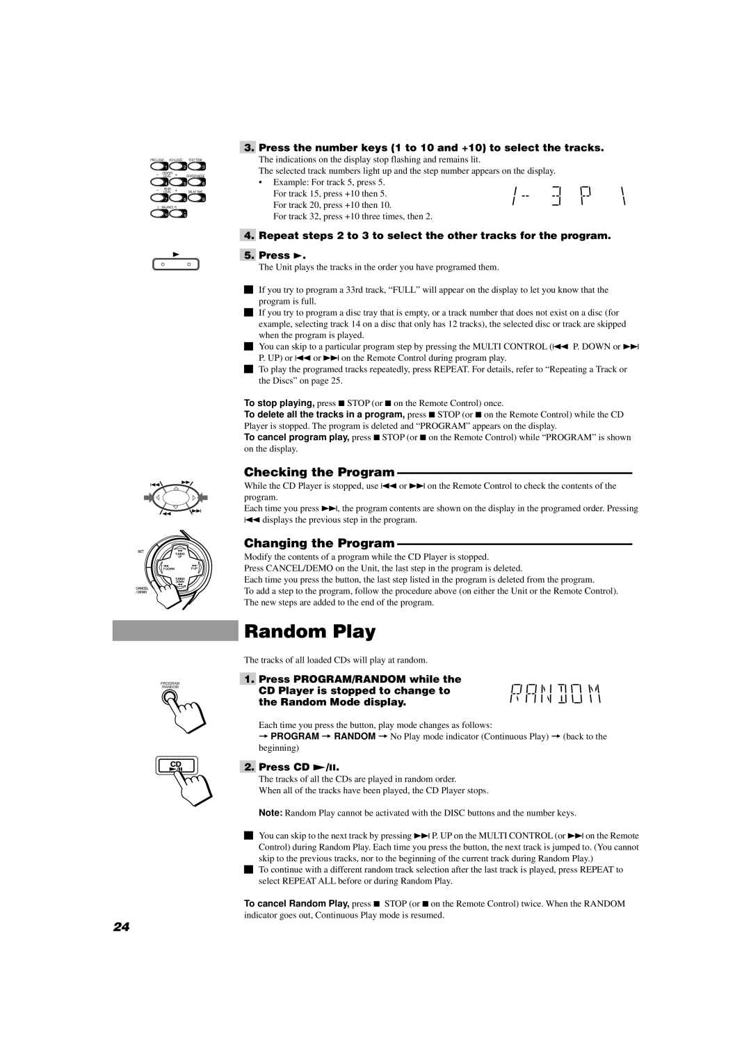 JVC MX-D602T manual Random Play, Checking the Program, Changing the Program 