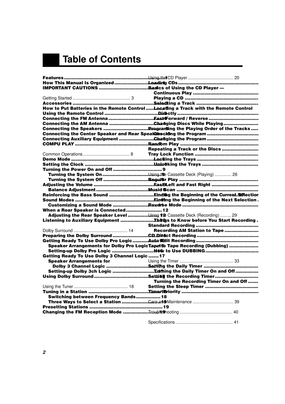 JVC MX-D602T manual Table of Contents 