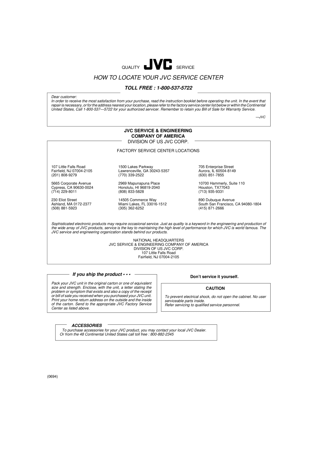 JVC MX-D602T manual HOW to Locate Your JVC Service Center, Don’t service it yourself 