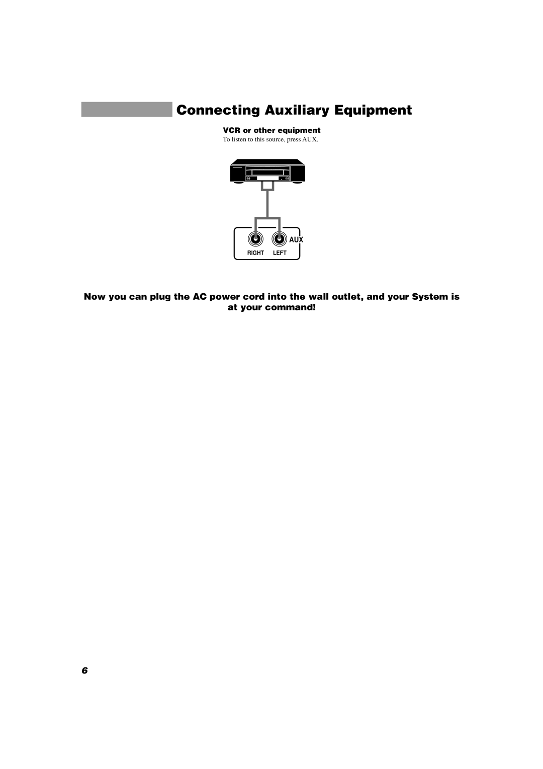 JVC MX-D602T manual Connecting Auxiliary Equipment, VCR or other equipment 