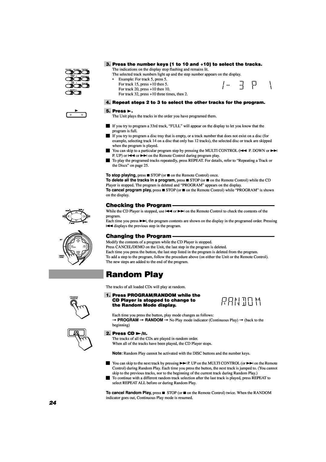 JVC MX-D602T manual Random Play, Checking the Program, Changing the Program, Press CD £/8 