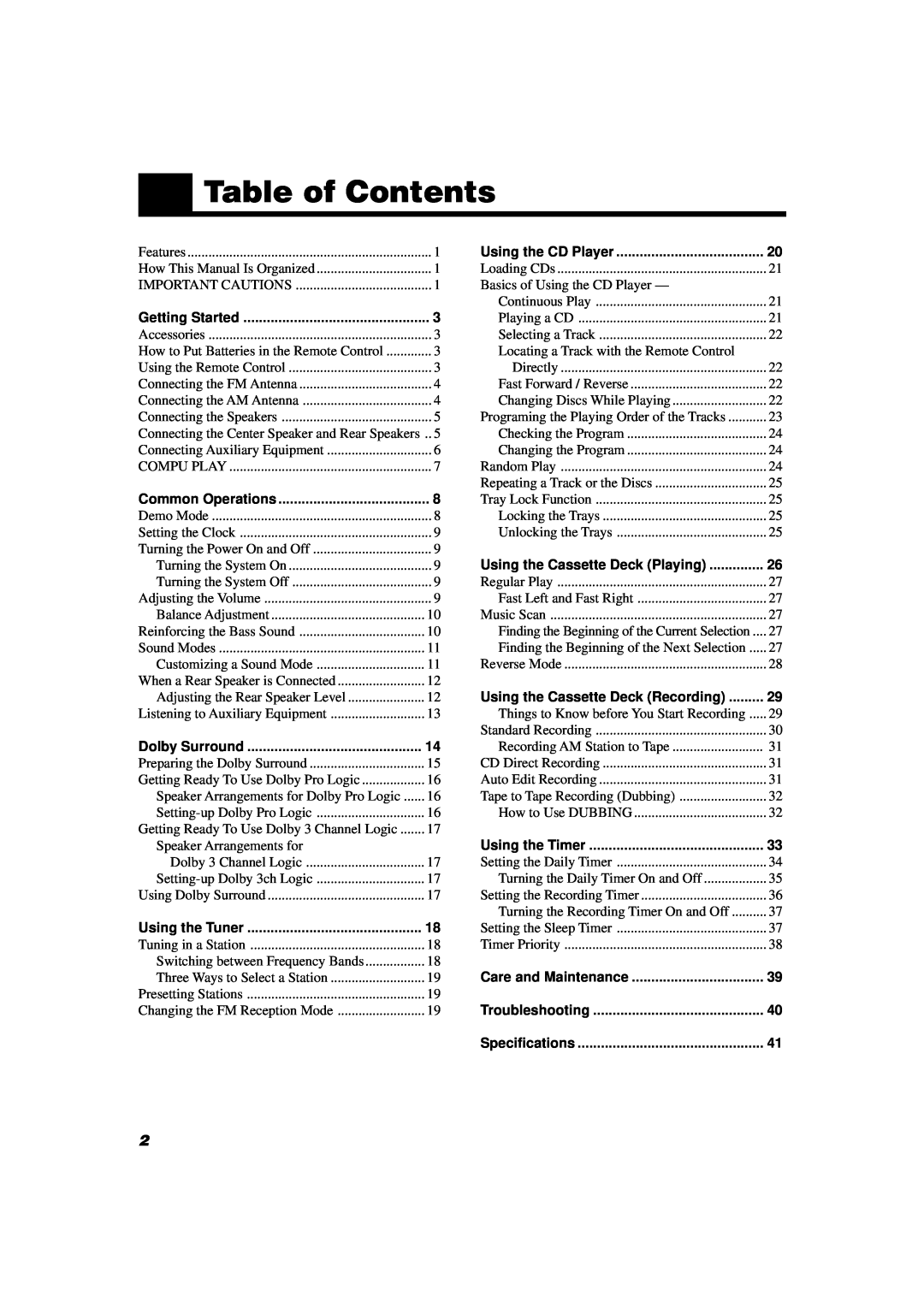 JVC MX-D602T manual Table of Contents 