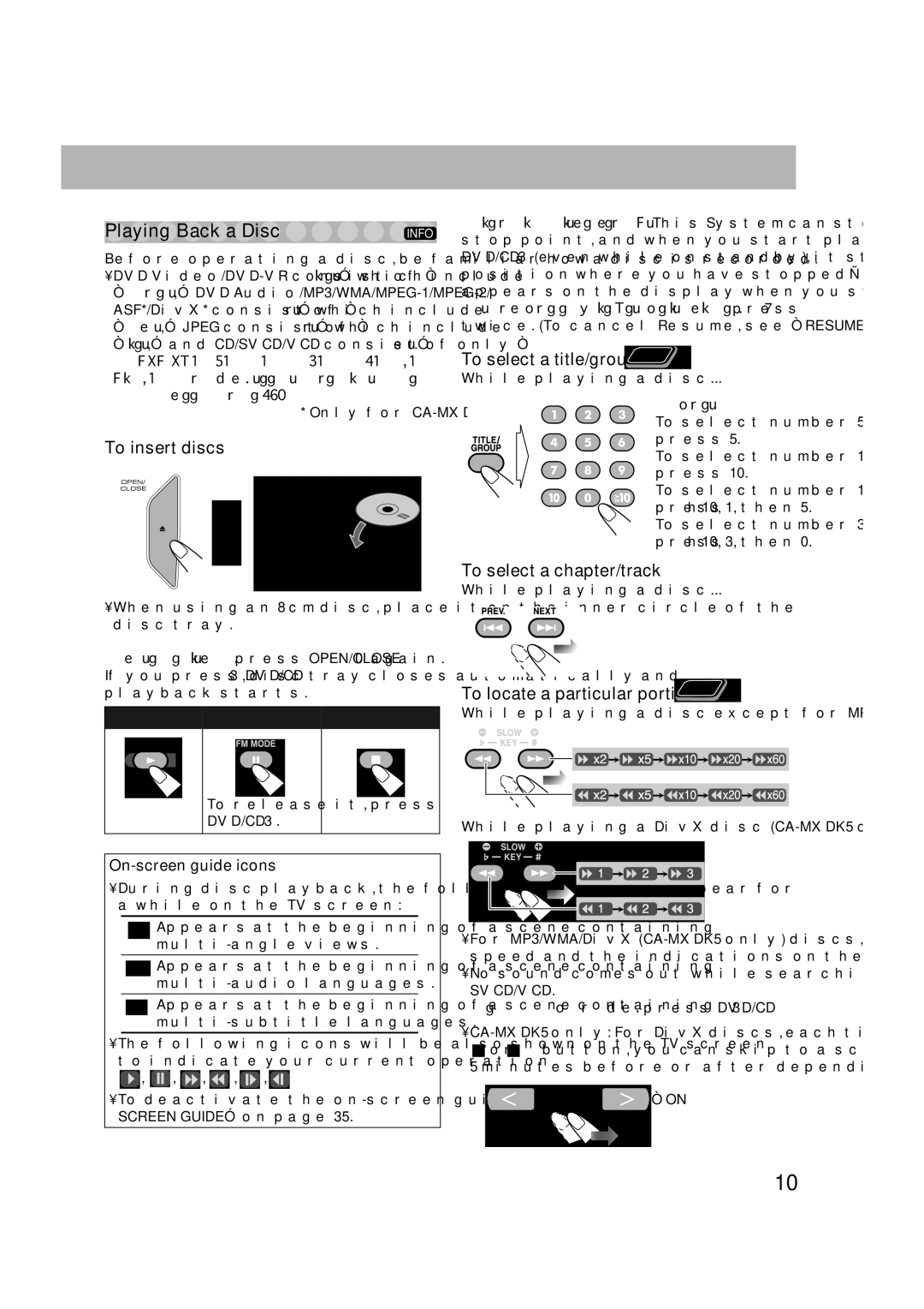 JVC MX-DK15, MX-DK3 manual To insert discs, To select a chapter/track, On-screen guide icons 