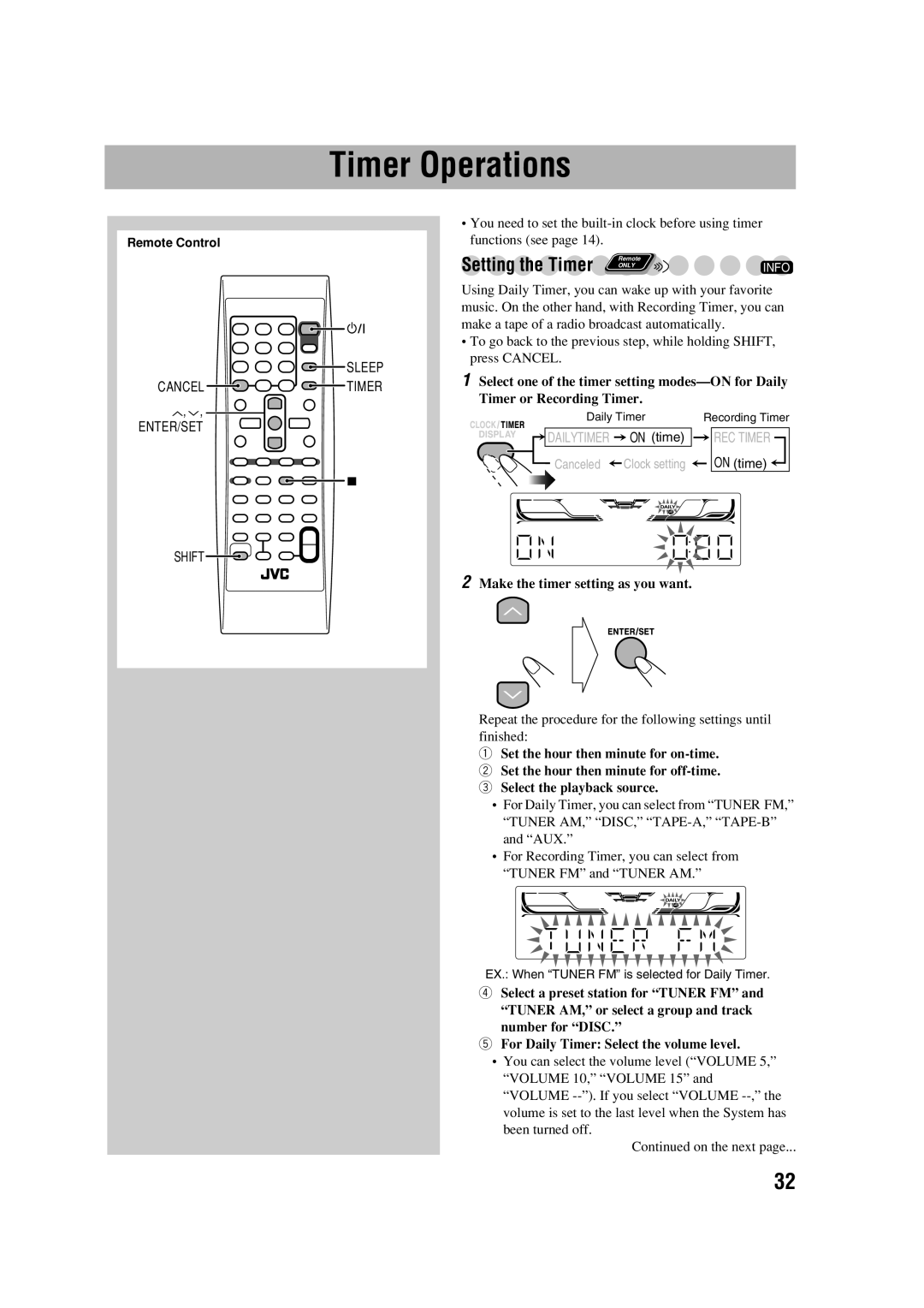 JVC MX-DK3, MX-DK15 manual Timer Operations, Setting the Timer, Make the timer setting as you want 