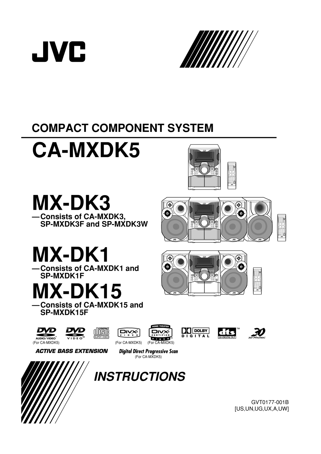 JVC MX-DK15 manual Consists of CA-MXDK3 SP-MXDK3Fand SP-MXDK3W, Consists of CA-MXDK1and SP-MXDK1F, CA-MXDK5 MX-DK3 