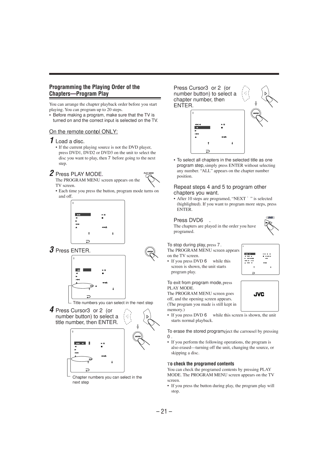 JVC MX-DVA5 manual Programming the Playing Order of the Chapters-Program Play 