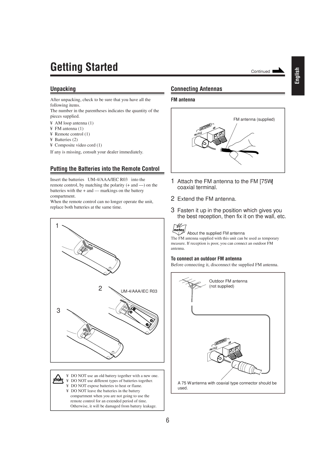 JVC MX-DVA5 manual Putting the Batteries into the Remote Control 