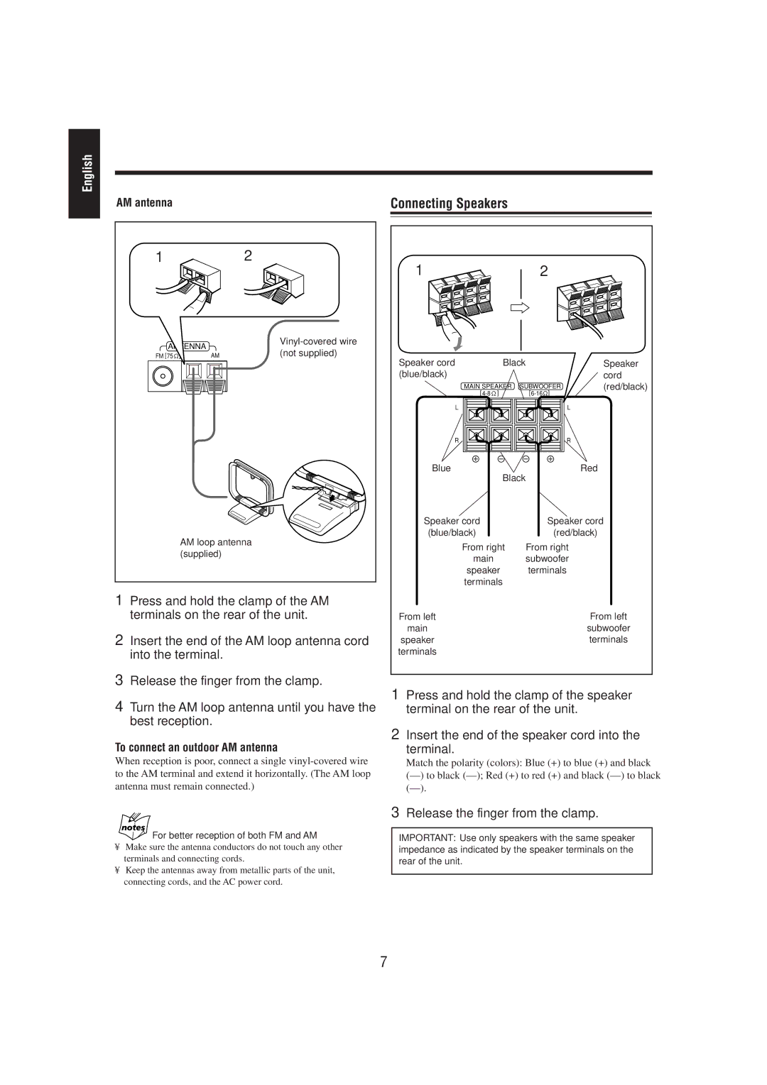 JVC MX-DVA5 manual Connecting Speakers 