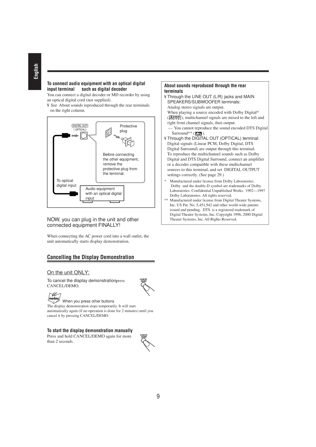 JVC MX-DVA5 manual Cancelling the Display Demonstration 