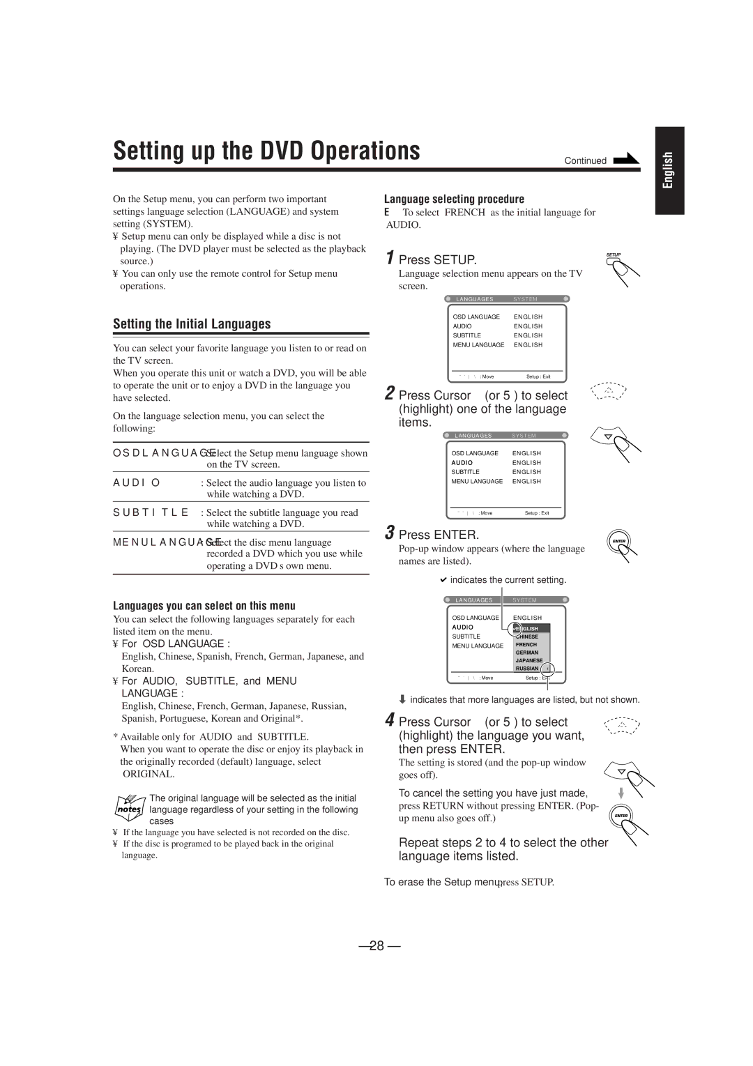 JVC MX-DVA5 manual ÈÇ\ Move Setup Exit 