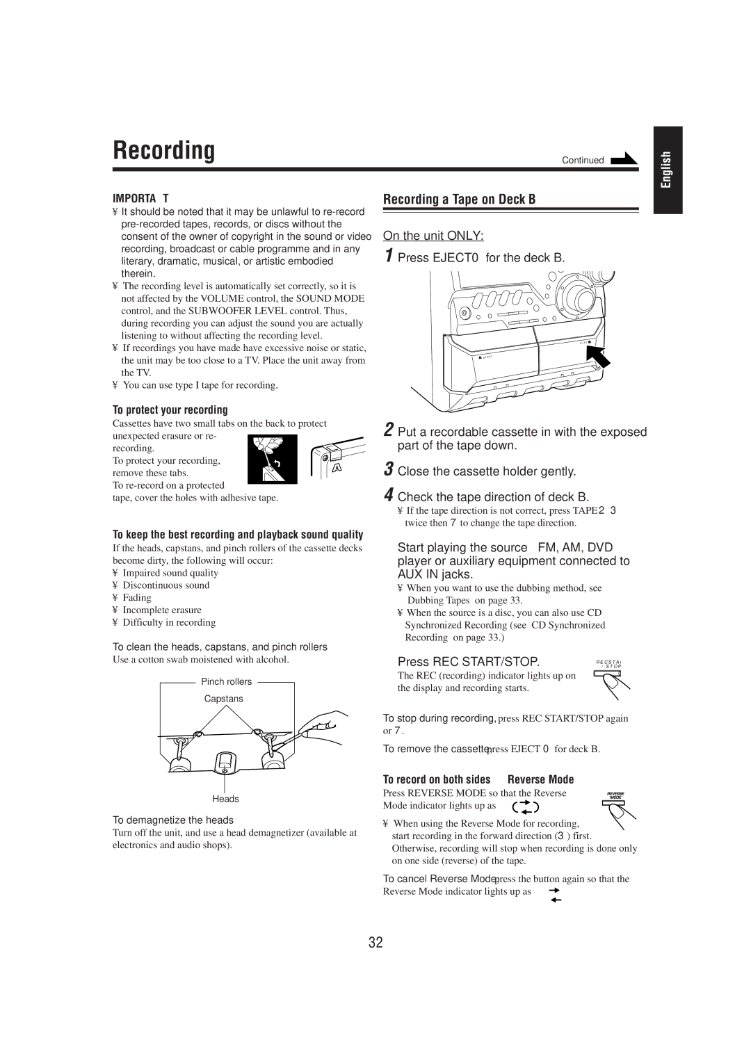 JVC MX-DVA5 manual Recording 