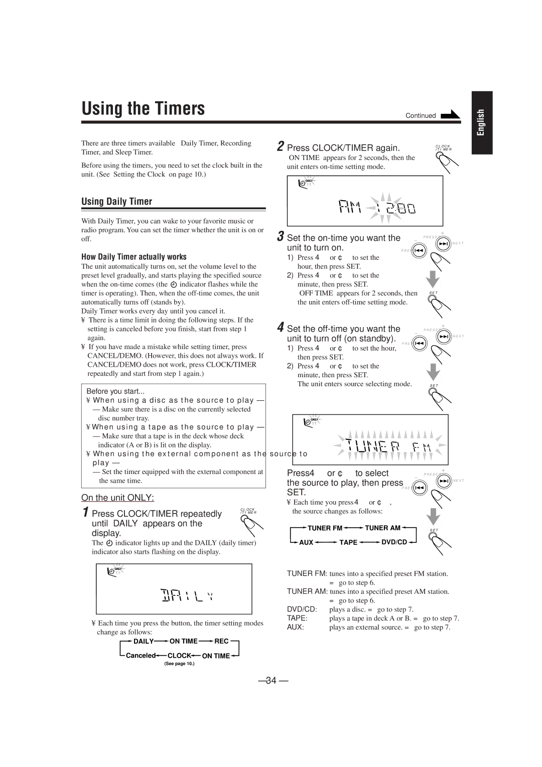 JVC MX-DVA5 manual Using the Timers 