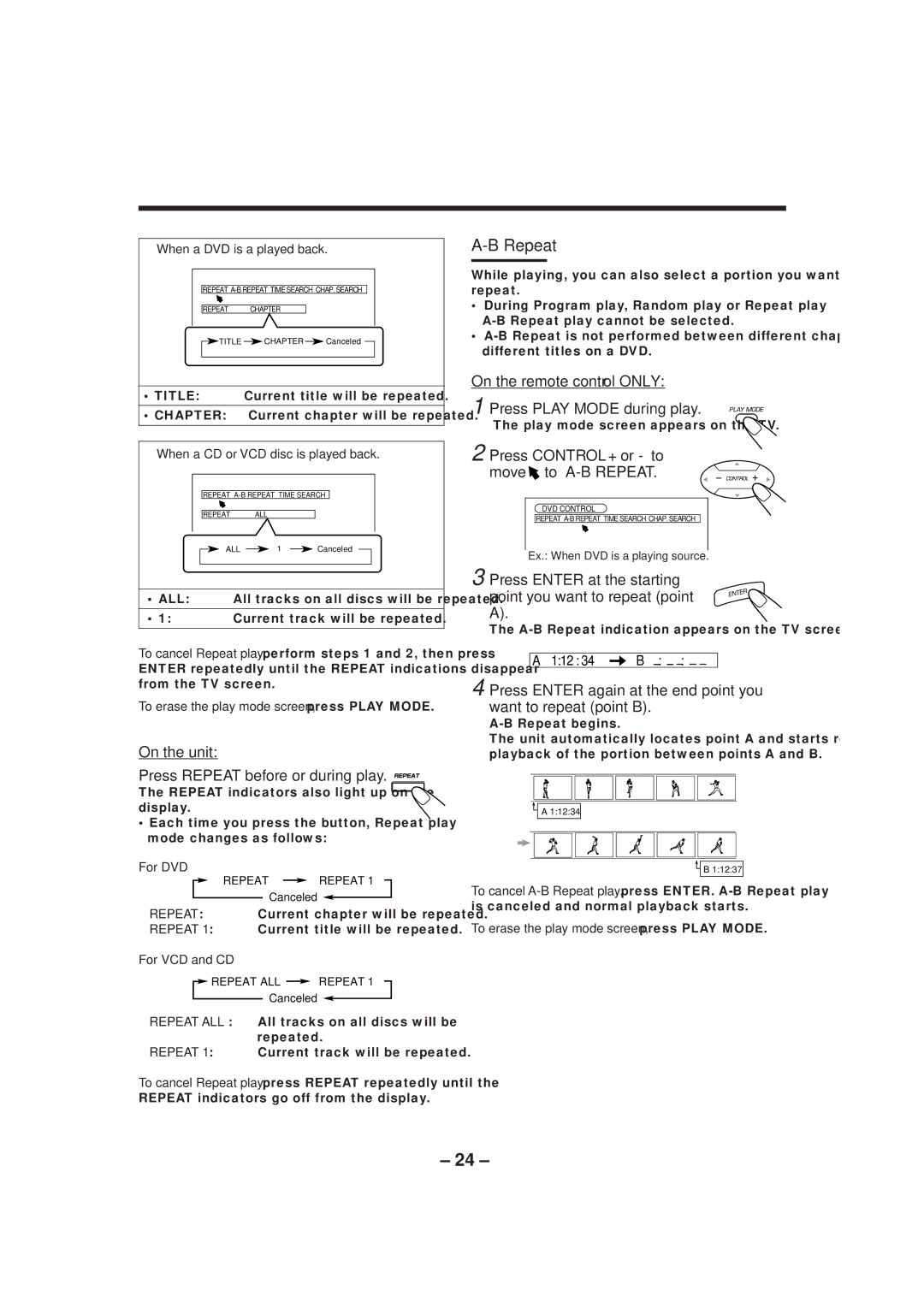 JVC MX-DVA9 manual On the unit Press Repeat before or during play, On the remote control only 