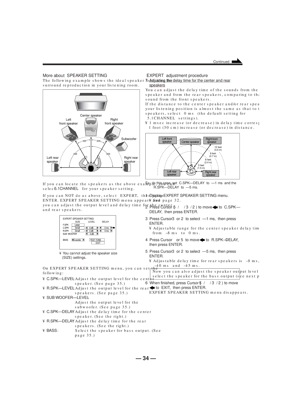 JVC MX-DVA9 manual More about Speaker Setting, Expert adjustment procedure, Display Expert Speaker Setting menu 