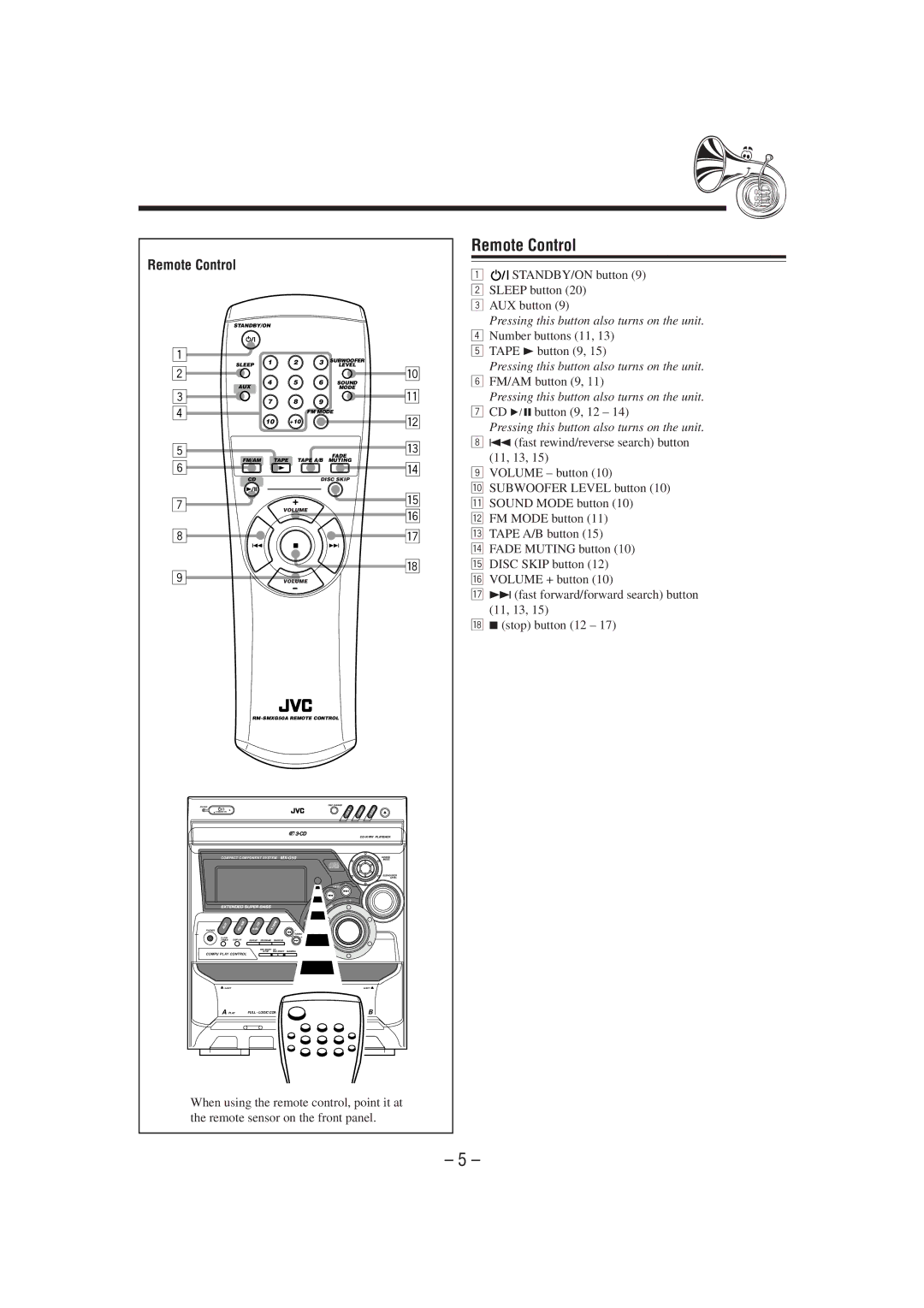 JVC MX-G50 manual Remote Control 