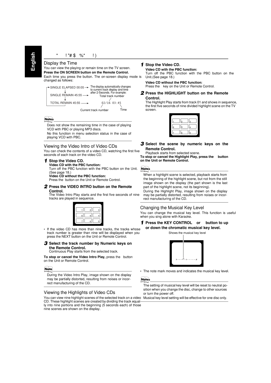 JVC SP-MXGA3V, MX-GA3V manual Display the Time, Viewing the Video Intro of Video CDs, Viewing the Highlights of Video CDs 