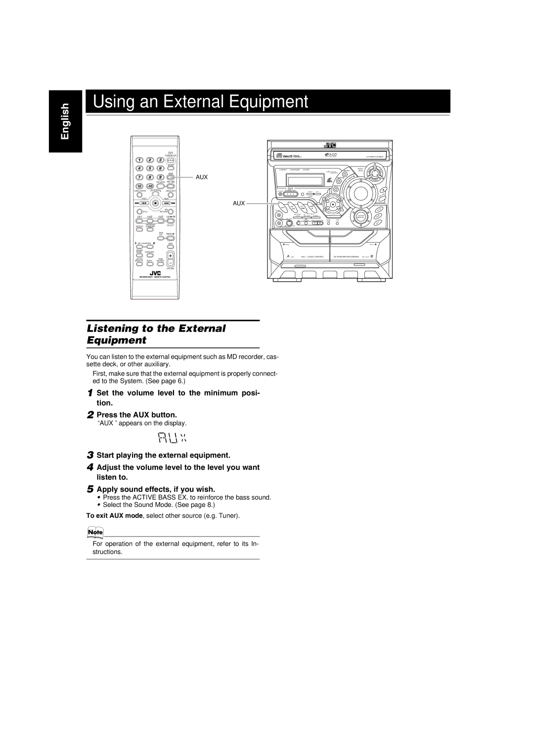 JVC SP-MXGA3V, MX-GA3V, LVT1091-001A, CA-MXGA3V manual Using an External Equipment, Listening to the External Equipment 