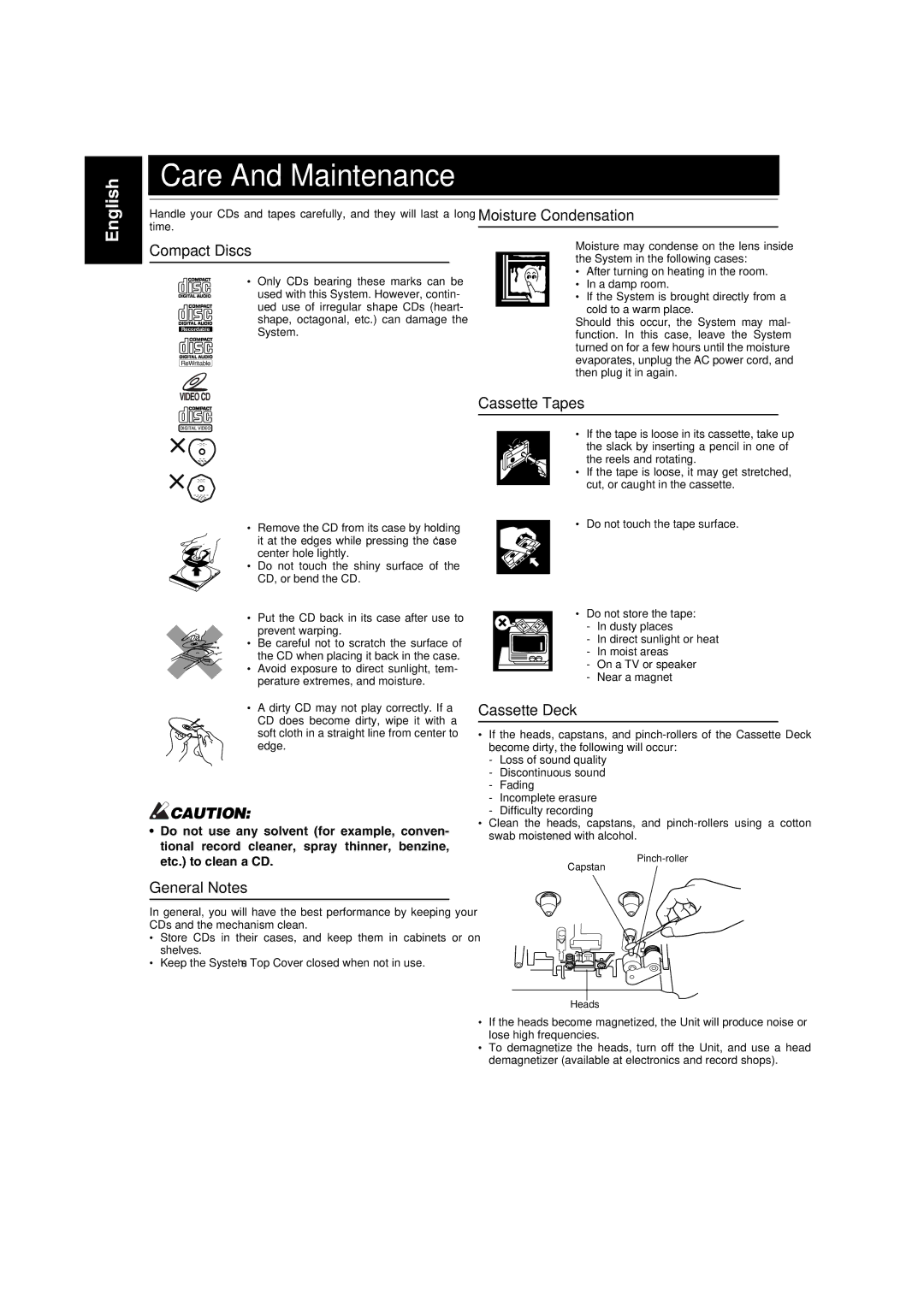 JVC SP-MXGA3V, MX-GA3V, LVT1091-001A, CA-MXGA3V manual Care And Maintenance 