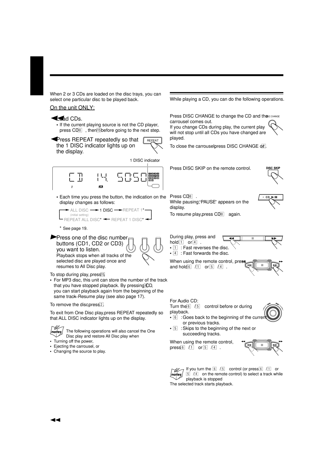 JVC MX-GA8 manual Basic CD Operations, Disc indicator lights up on Display 