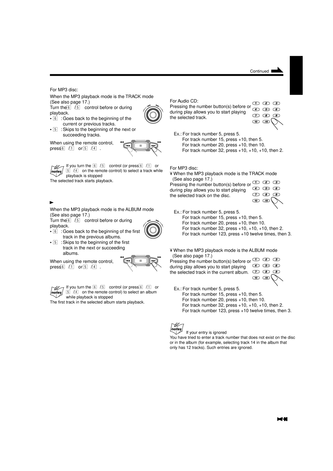 JVC MX-GA8 manual To go to another album on an MP3 disc, To go to another track directly using the number buttons 