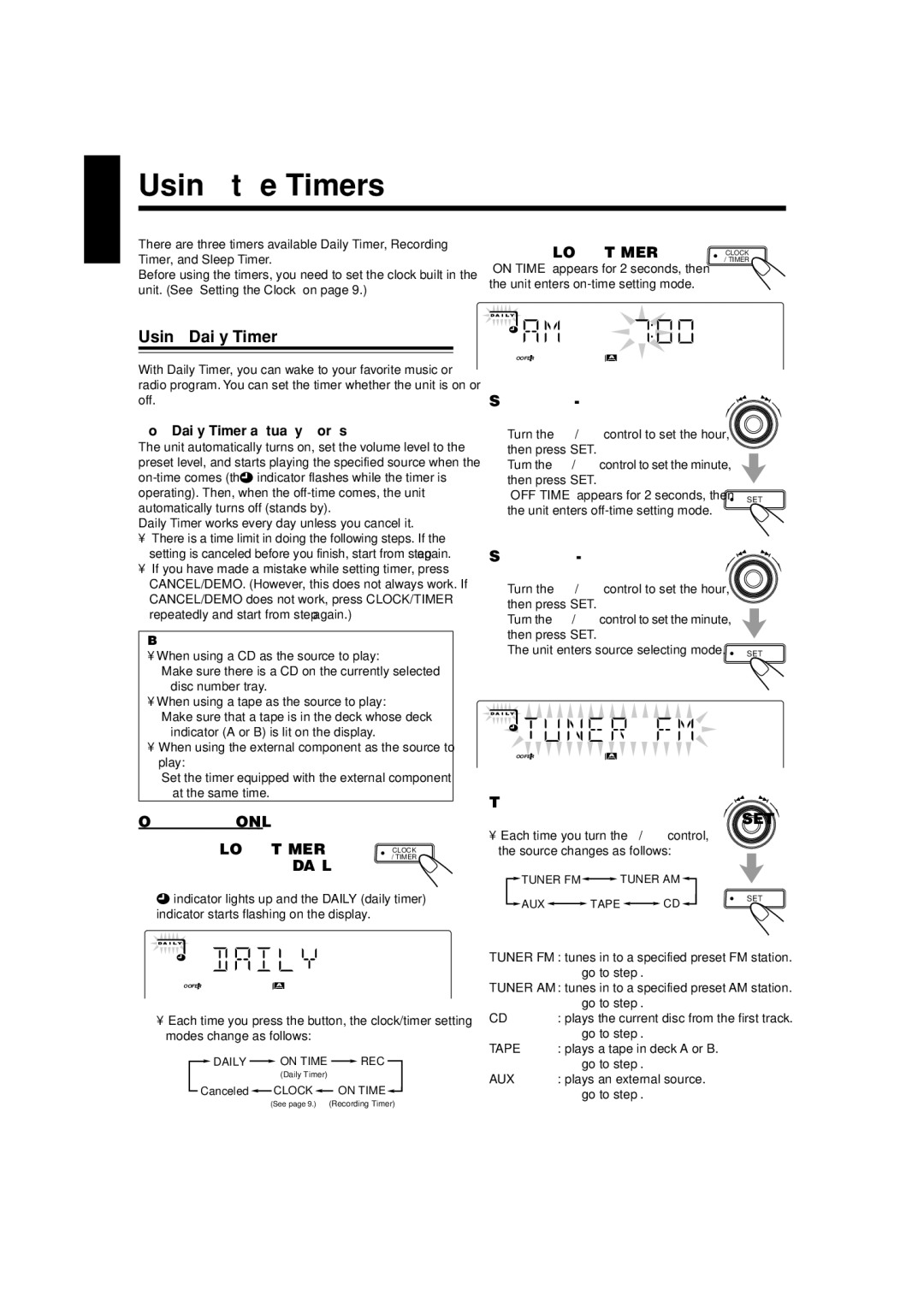 JVC MX-GA8 manual Using the Timers, Using Daily Timer 