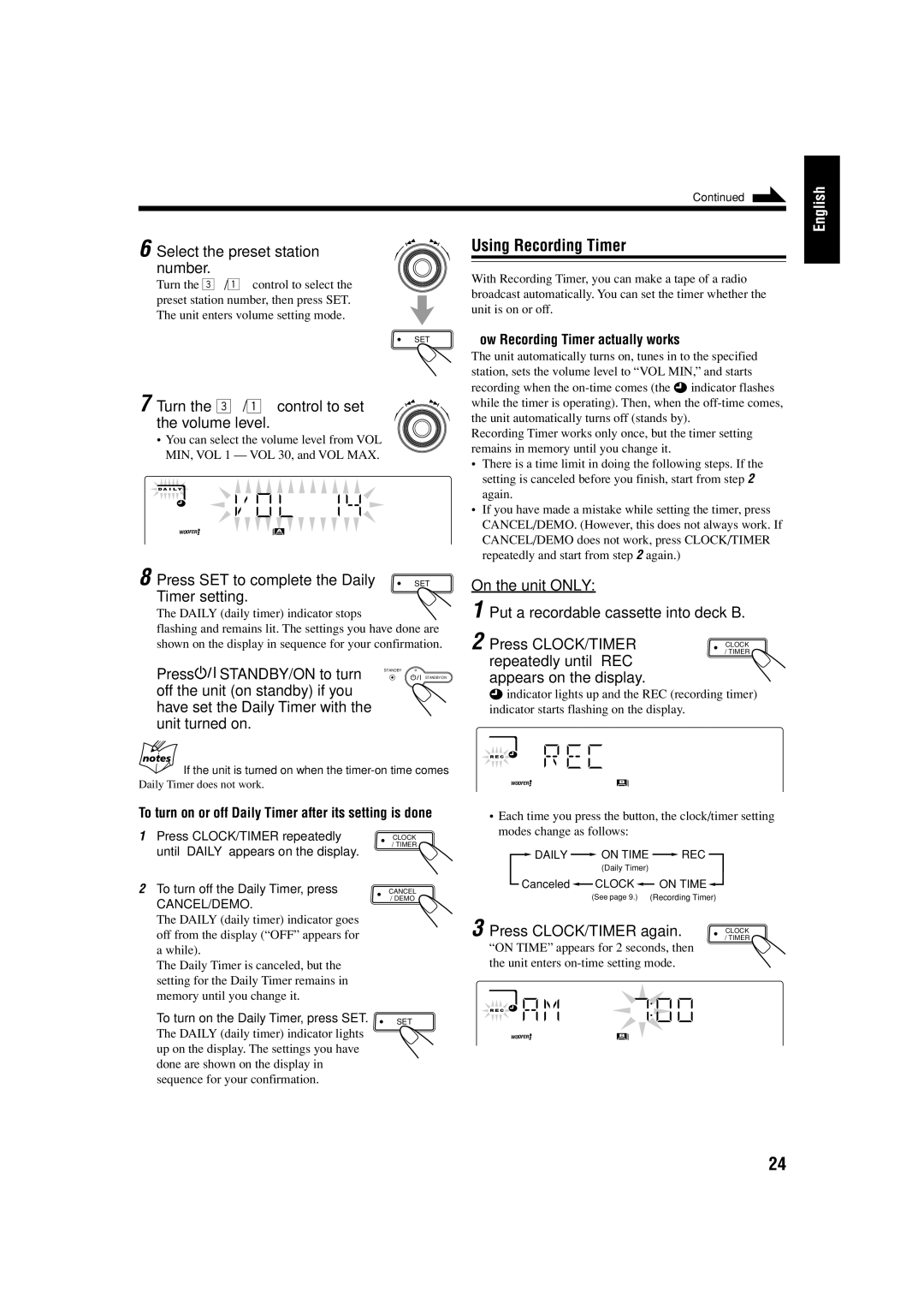 JVC MX-GA8 manual Using Recording Timer 