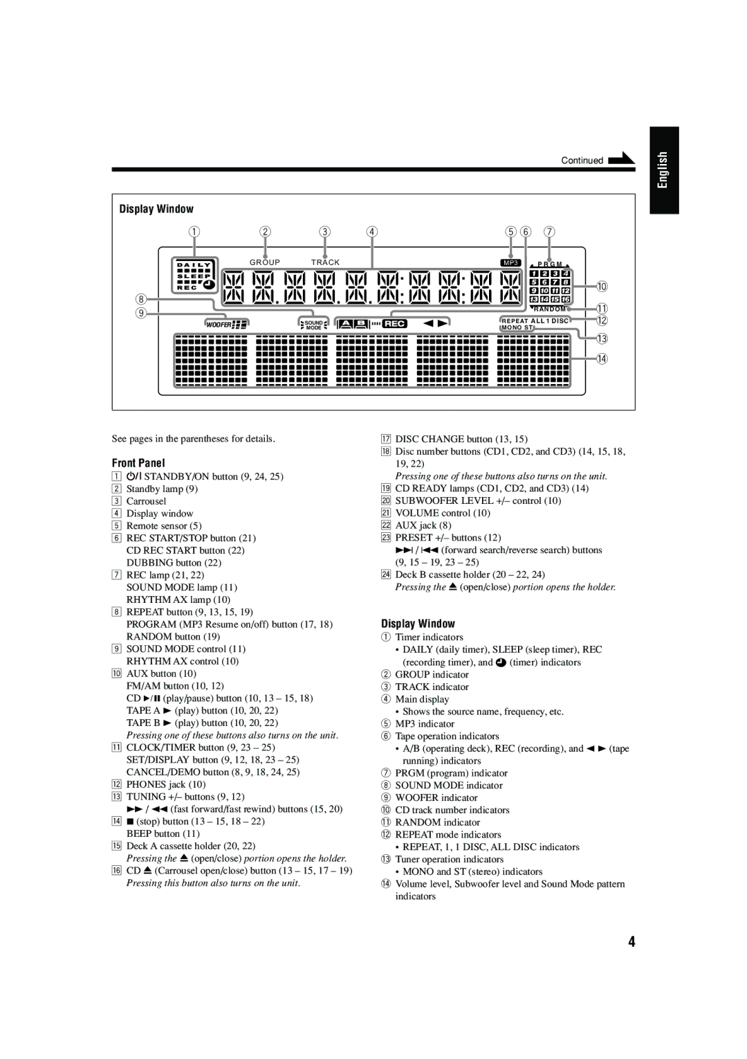 JVC MX-GB5 manual Display Window, Front Panel 