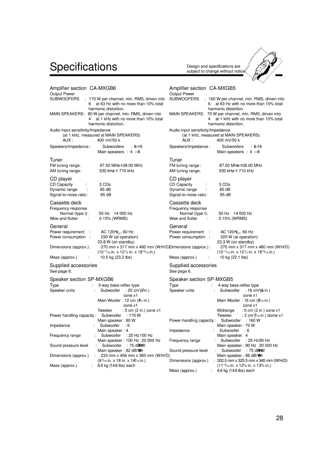 JVC MX-GB5C manual Specifications 