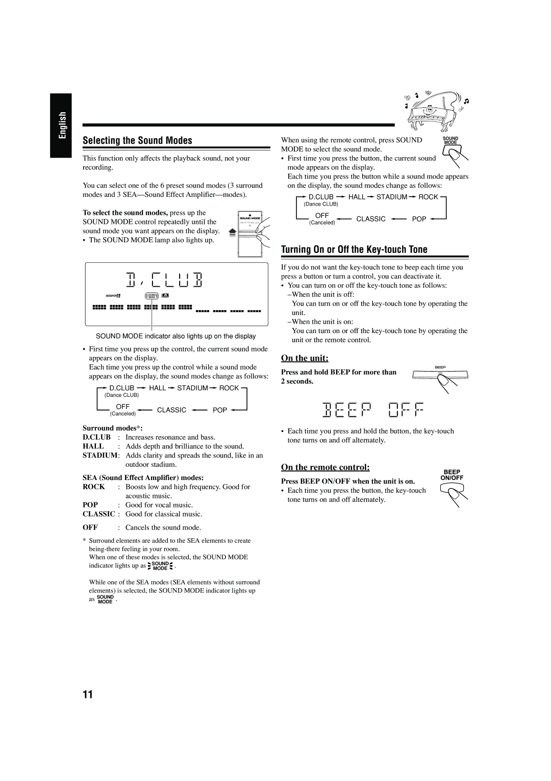 JVC MX-GB5C manual Selecting the Sound Modes 