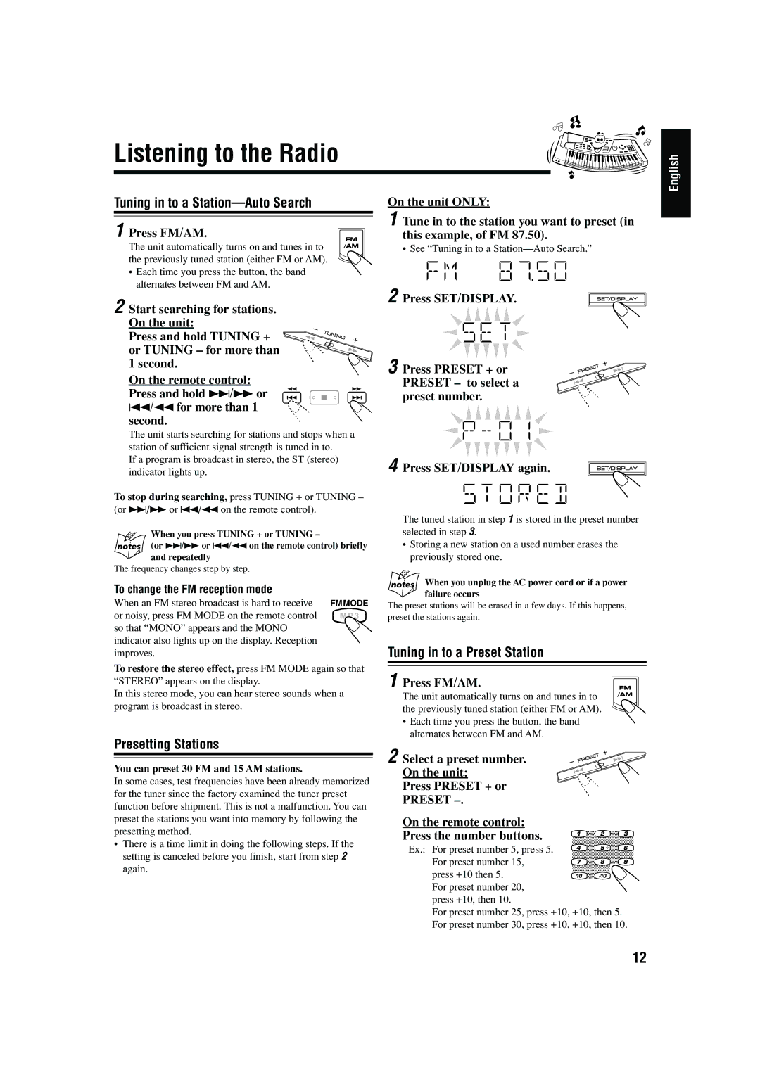 JVC MX-GB5C manual Listening to the Radio 