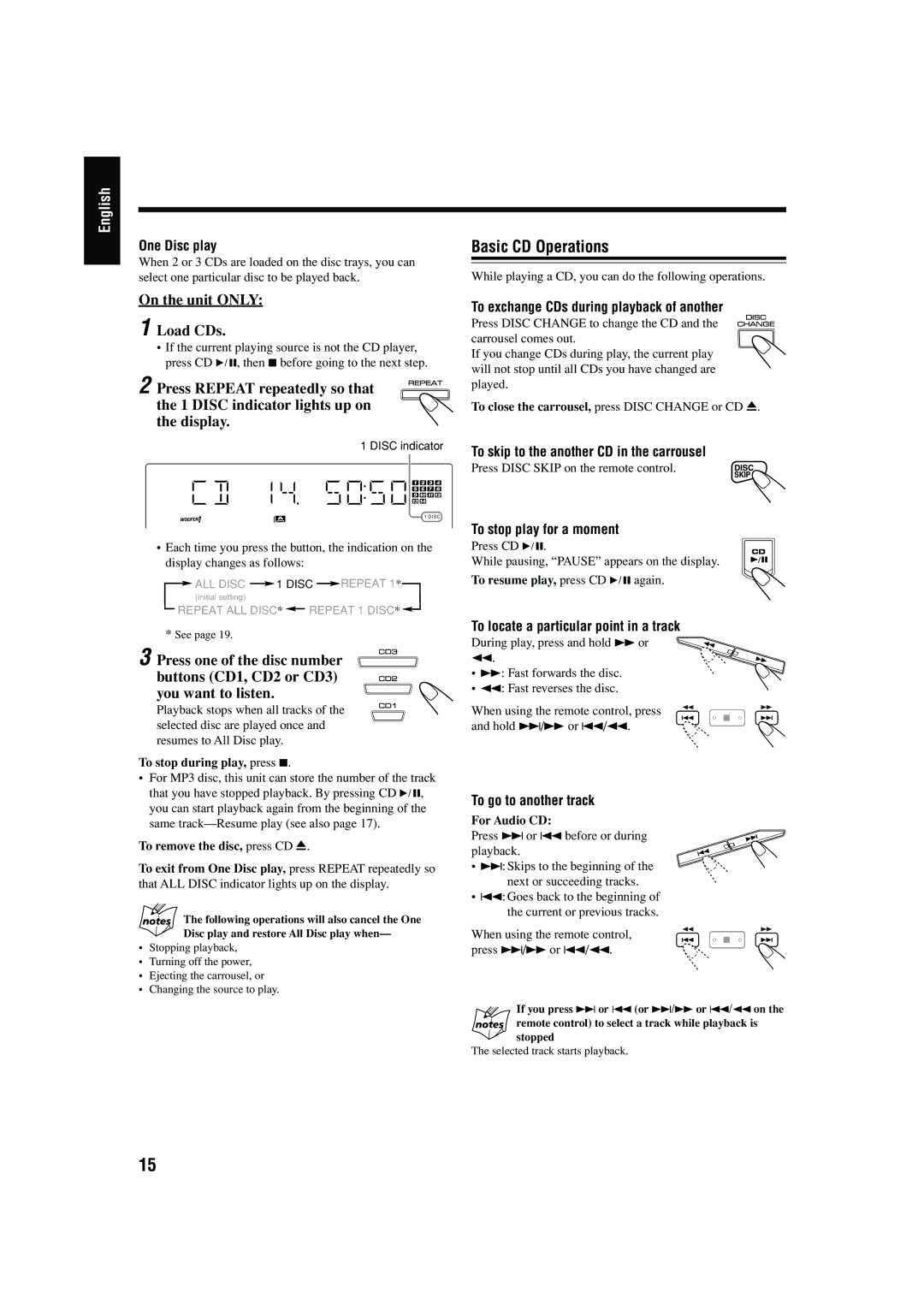 JVC MX-GB5C manual Basic CD Operations 