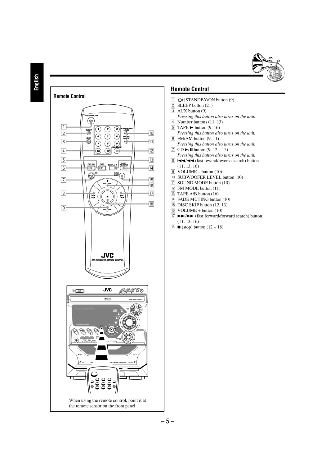 JVC MX-GT700 manual Remote Control 