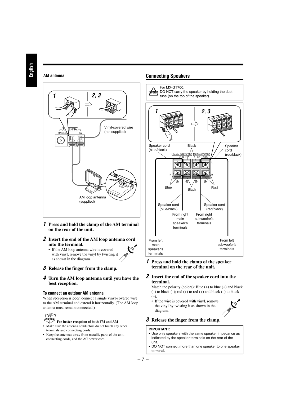 JVC MX-GT700 manual To connect an outdoor AM antenna, For better reception of both FM and AM 