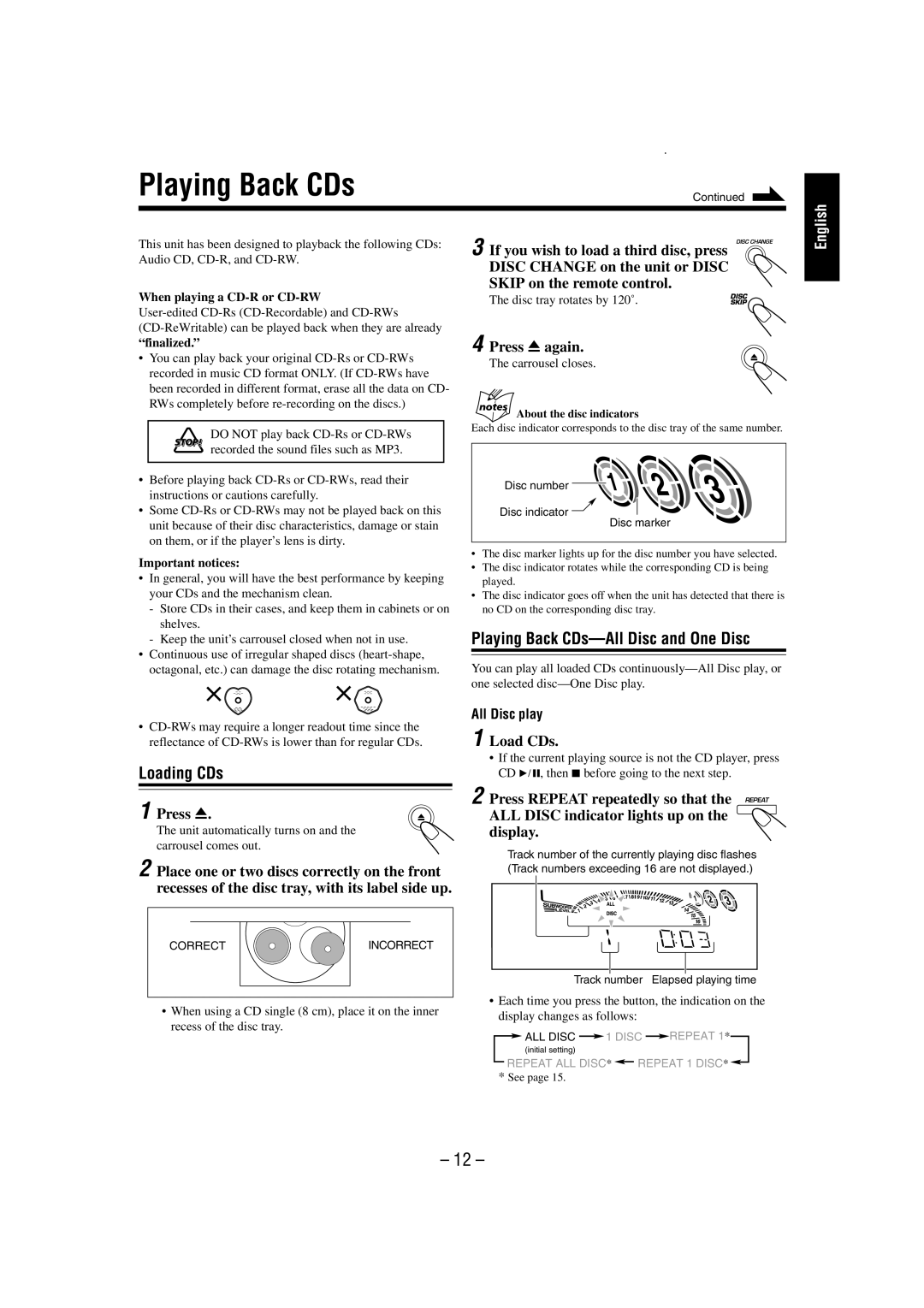 JVC MX-GT700 manual Playing Back CDs 