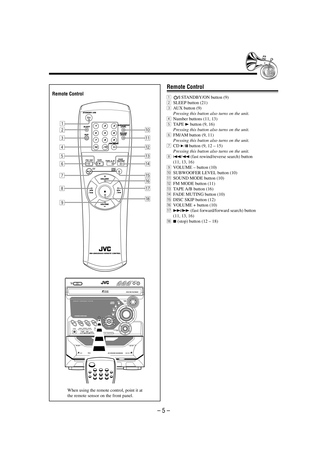 JVC MX-GT700 manual 5, Remote Control 