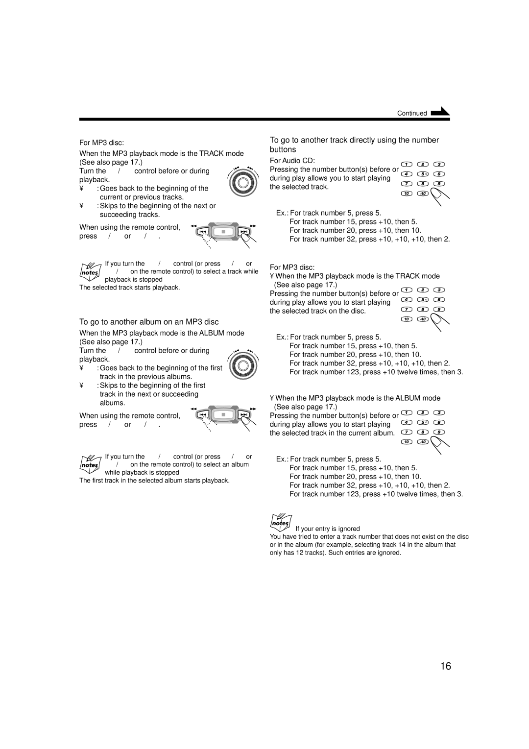 JVC MX-GT88 manual To go to another album on an MP3 disc, To go to another track directly using the number buttons 