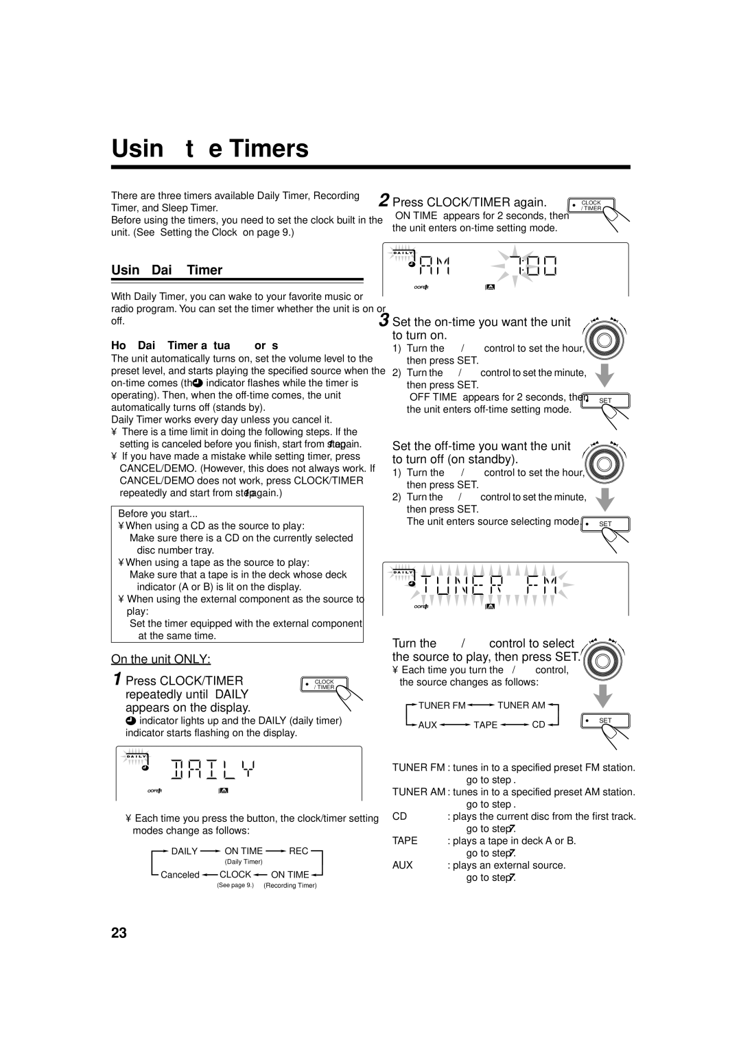 JVC MX-GT88 manual Using the Timers, Using Daily Timer 