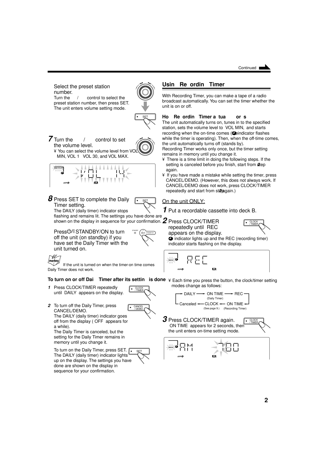 JVC MX-GT88 manual Using Recording Timer 