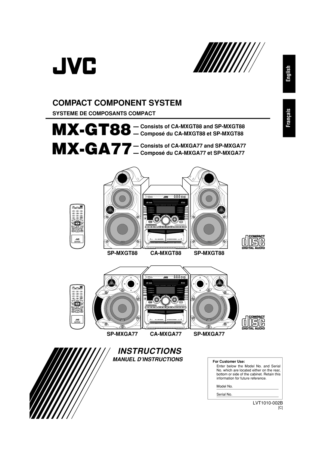 JVC MX-GT88 manual Manuel D’INSTRUCTIONS 