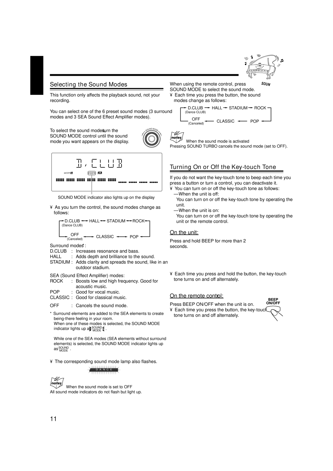 JVC MX-GT88 manual Selecting the Sound Modes 