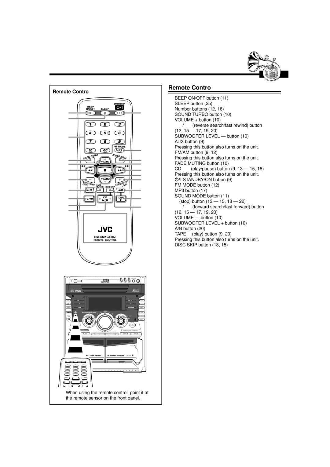 JVC MX-GT88 manual Remote Control 