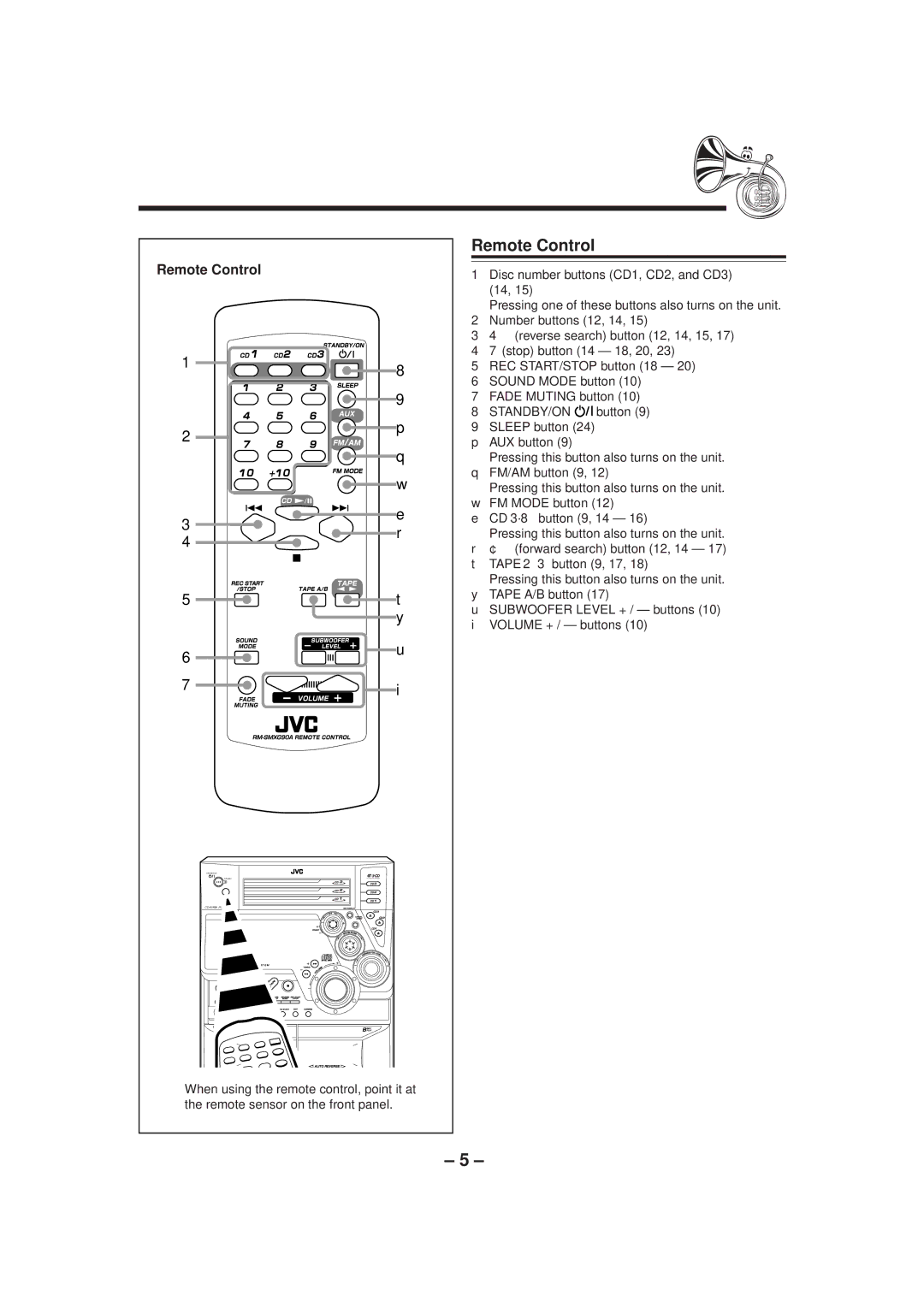 JVC MX-GT90 manual Remote Control, Disc number buttons CD1, CD2, and CD3 14, CD 3´8button 9, 14 