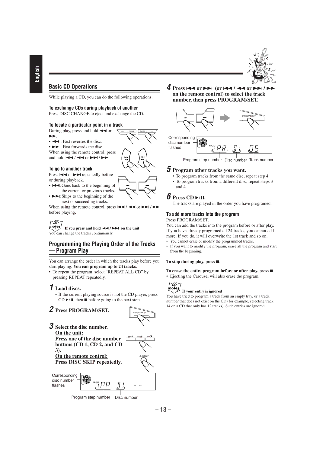 JVC MX-J100 manual Basic CD Operations, Program Play 