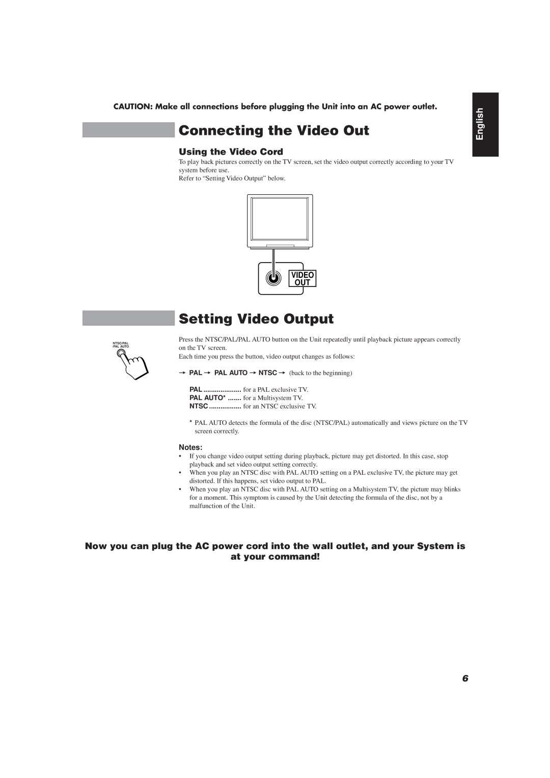 JVC MX-J111V manual Connecting the Video Out, Setting Video Output, Using the Video Cord, On the TV screen 