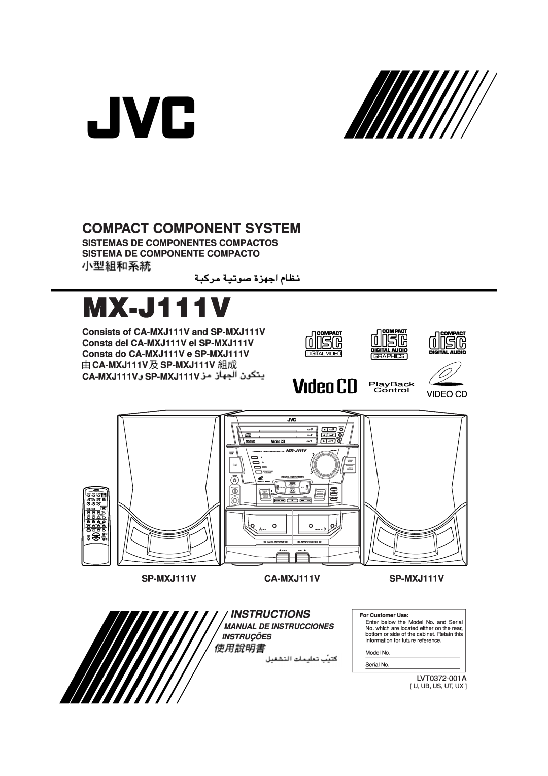 JVC MX-J111V manual Compact Component System, Sistemas De Componentes Compactos, Sistema De Componente Compacto, Video Cd 