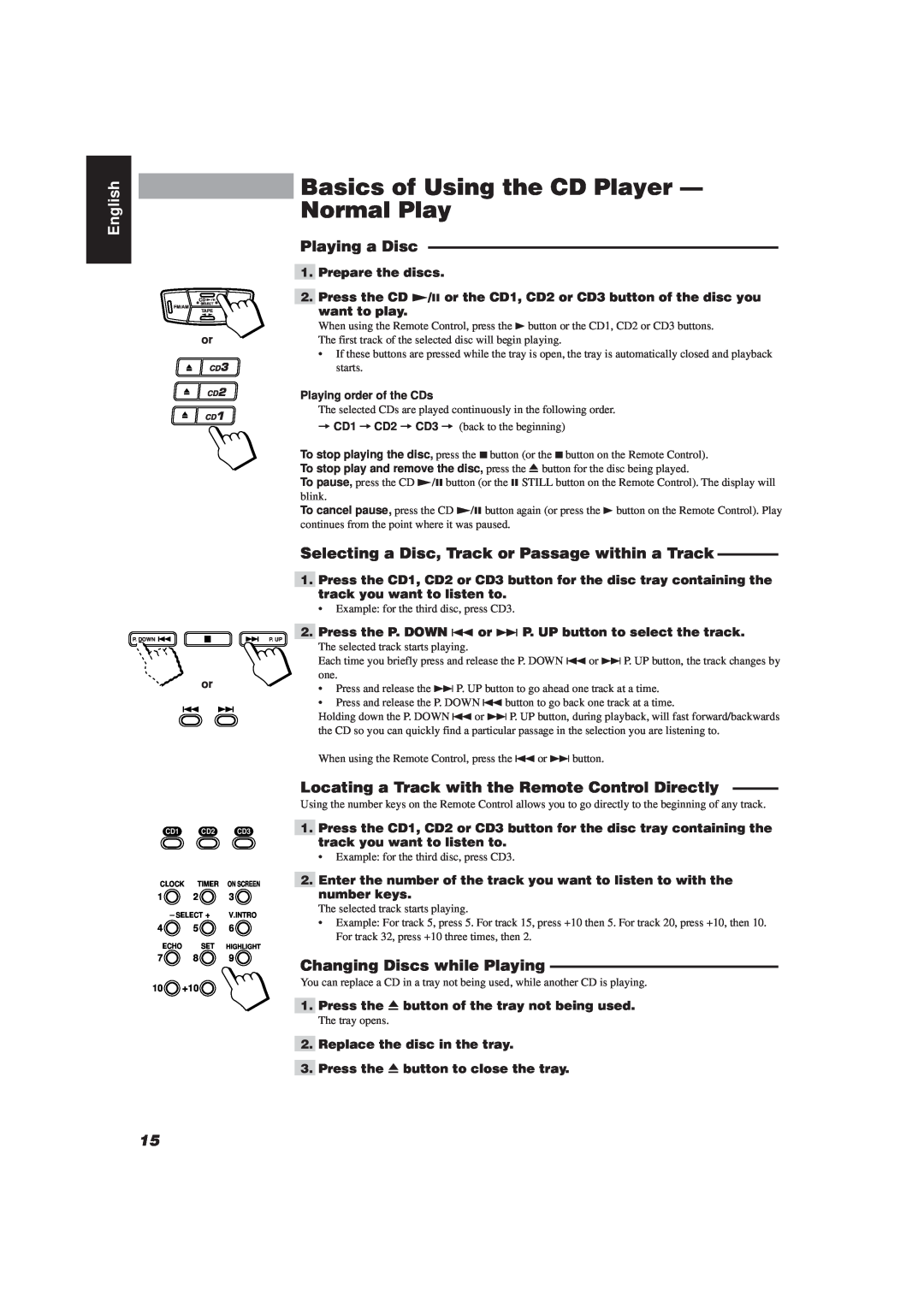 JVC MX-J111V manual Basics of Using the CD Player - Normal Play, Playing a Disc, Changing Discs while Playing, English 
